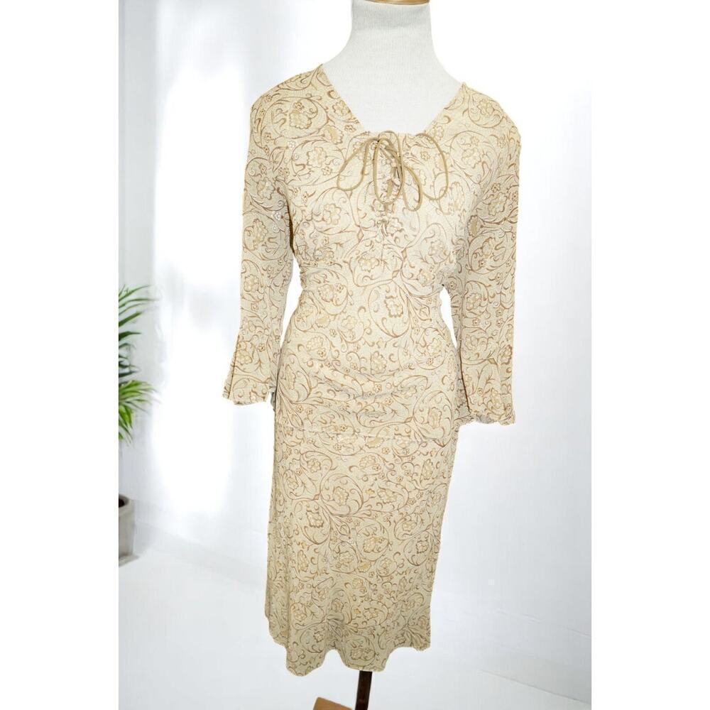 Vintage Sheena Fashions Lace-Up Midi Dress – Made in USA – Size Large
